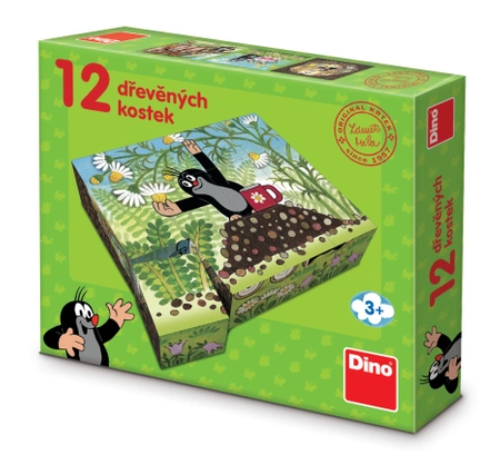 Dino Toys, Krecik i Przyjaciele, Drewniane klocki obrazkowe Towarzysze Krecika, 12 klocków