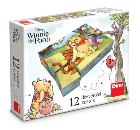 Kubuś Puchatek, Drewniane klocki obrazkowe puzzle, 12 klocków, wiek dzieci 3+