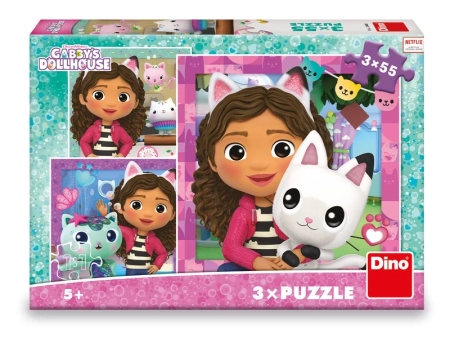 Dino Toys, Koci Domek Gabi, Puzzle 3-w-1, Gabi i przyjaciele, 3 x 55 el., dla dzieci w wieku 5 lat i więcej