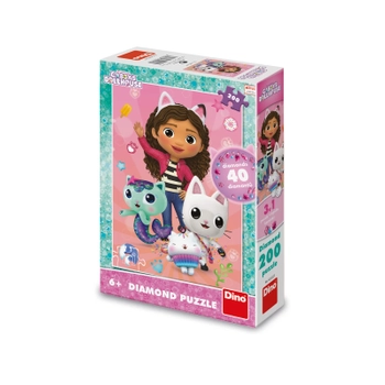 Koci Domek Gabi, Gabby's Dollhouse, puzzle z diamencikami, 200 el., obrazek 33 x 47 cm