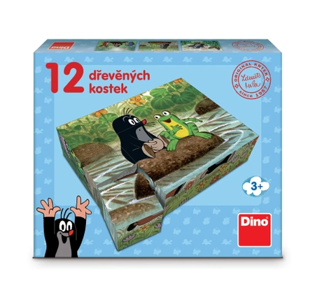 Krecik i Przyjaciele, Drewniane klocki obrazkowe puzzle z Krecikiem, 12 klocków, wiek dzieci 3+