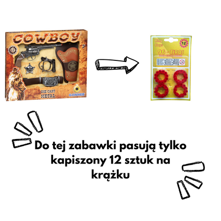 Gonher 235/0, Zestaw Szeryfa kowboja : metalowy pistolet 12 strzałowy na kapiszony, odznaka, kabura, pas, kajdanki, zabawka wyprodukowana w Hiszpanii