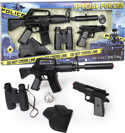 Gonher, Pistolet dla dzieci, Zestaw komandosa 5 w 1, karabin, pistolet na kapiszony, lornetka, odznaka, kabura, 446/6