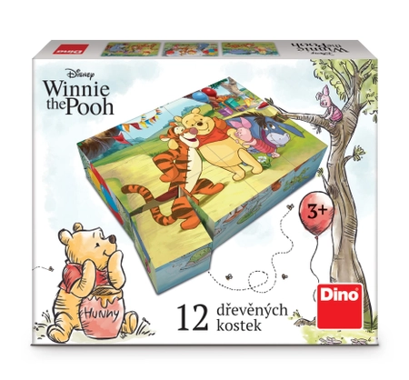 Kubuś Puchatek, Drewniane klocki obrazkowe puzzle, 12 klocków, wiek dzieci 3+