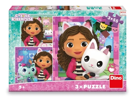 Dino Toys, Koci Domek Gabi, Puzzle 3-w-1, Gabi i przyjaciele, 3 x 55 el., dla dzieci w wieku 5 lat i więcej