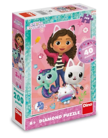 Koci Domek Gabi, Gabby's Dollhouse, puzzle z diamencikami, 200 el., obrazek 33 x 47 cm