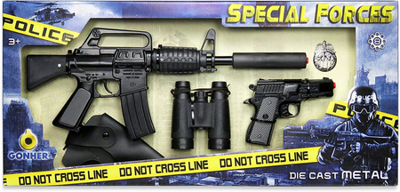 Gonher, Pistolet dla dzieci, Zestaw komandosa 5 w 1, karabin, pistolet na kapiszony, lornetka, odznaka, kabura, 446/6