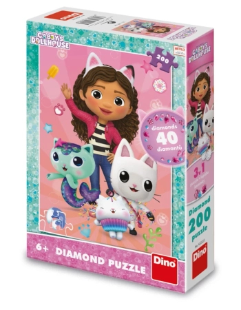 Koci Domek Gabi, Gabby's Dollhouse, puzzle z diamencikami, 200 el., obrazek 33 x 47 cm