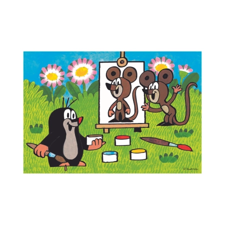 Krecik i Przyjaciele, Klasyczne puzzle Krecik maluje portret Myszki, 24 el. oryginalne, obrazek o wymiarach 26x18 cm, wiek dziecka 4+