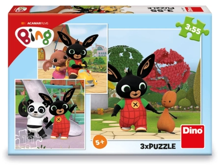 Bing, Puzzle zestaw 3-w-1, Królik Bing i przyjaciele, 3 x 55 el., dla dzieci w wieku 5 lat+