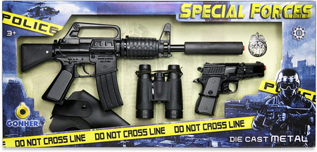 Gonher, Pistolet dla dzieci, Zestaw komandosa 5 w 1, karabin, pistolet na kapiszony, lornetka, odznaka, kabura, 446/6
