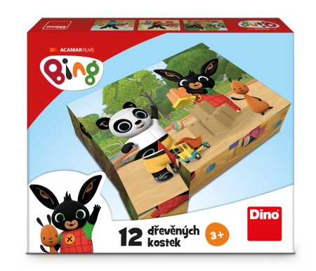 Król Bing, Drewniane klocki obrazkowe puzzle z Bingiem, 12 klocków, wiek dzieci 3+