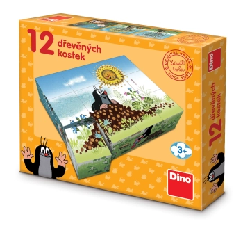 Krecik i Przyjaciele, Drewniane klocki obrazkowe puzzle Rok Krecika, 12 klocków, wiek dzieci 3+