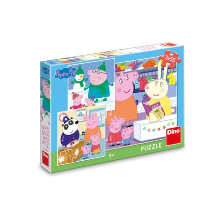 Dino Toys, Świnka Peppa, Zestaw puzzle 3-w-1, Wesołe popołudnie, 3 x 55 el., dla dzieci w wieku 5+
