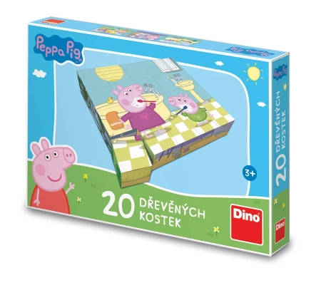 Dino Toys, Świnka Peppa, Drewniane klocki obrazkowe, 20 el.