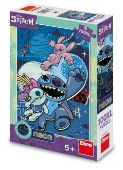 Dino Toys, Lilo i Stitch, Duże neonowe puzzle 100 el., obrazek 47 x 33 cm, świecące w ciemności kontury
