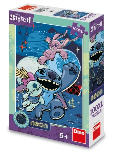Dino Toys, Lilo i Stitch, Duże neonowe puzzle 100 el., obrazek 47 x 33 cm, świecące w ciemności kontury