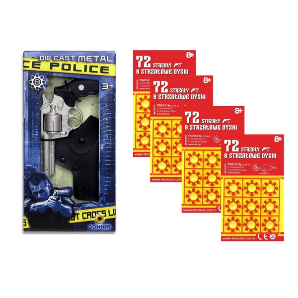 Gonher Mały Policjant – metalowy pistolet na kapiszony z kaburą + 4x kapiszony | Zestaw 2 w 1 | Prezent na Dzień Dziecka 2025