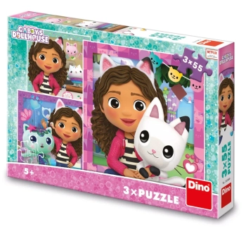 Dino Toys, Koci Domek Gabi, Puzzle 3-w-1, Gabi i przyjaciele, 3 x 55 el., dla dzieci w wieku 5 lat i więcej