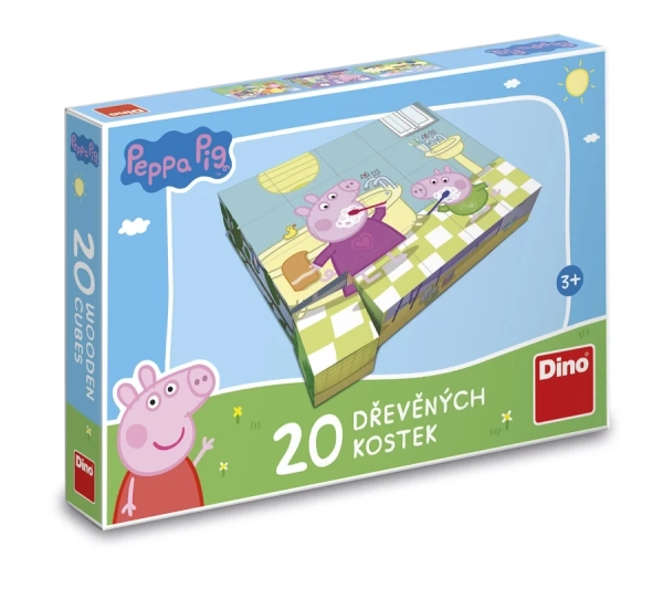 Dino Toys, Świnka Peppa, Drewniane klocki obrazkowe, 20 el.